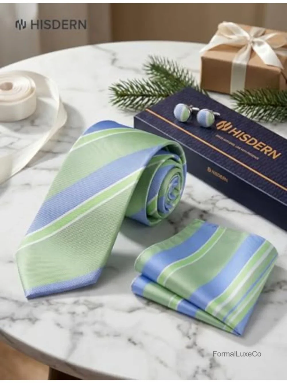 Silk Blend Mens Tie Set with Pocket Square and Cufflinks for Wedding Party